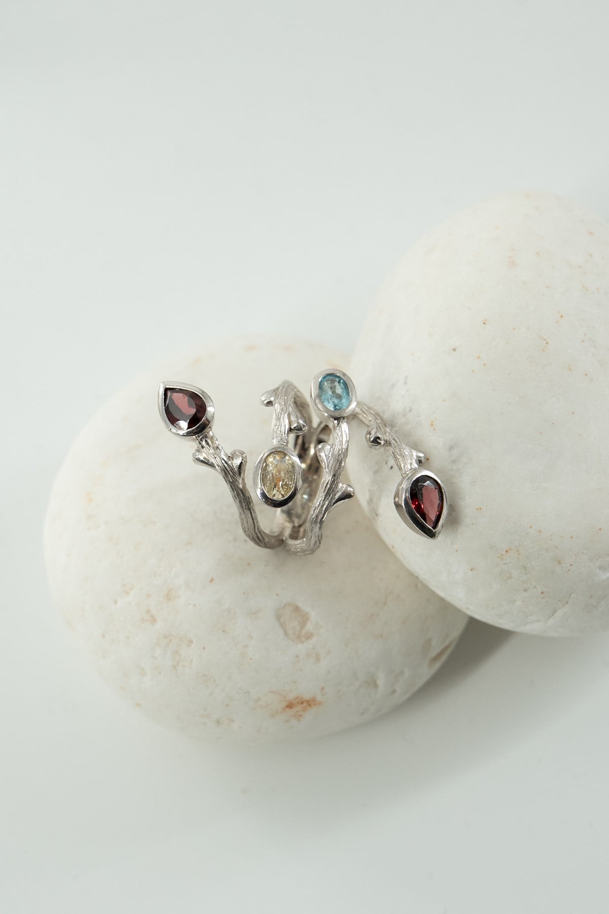 Ruby, Aquamarin & Mexica Mix Taşlı Gümüş Yüzük