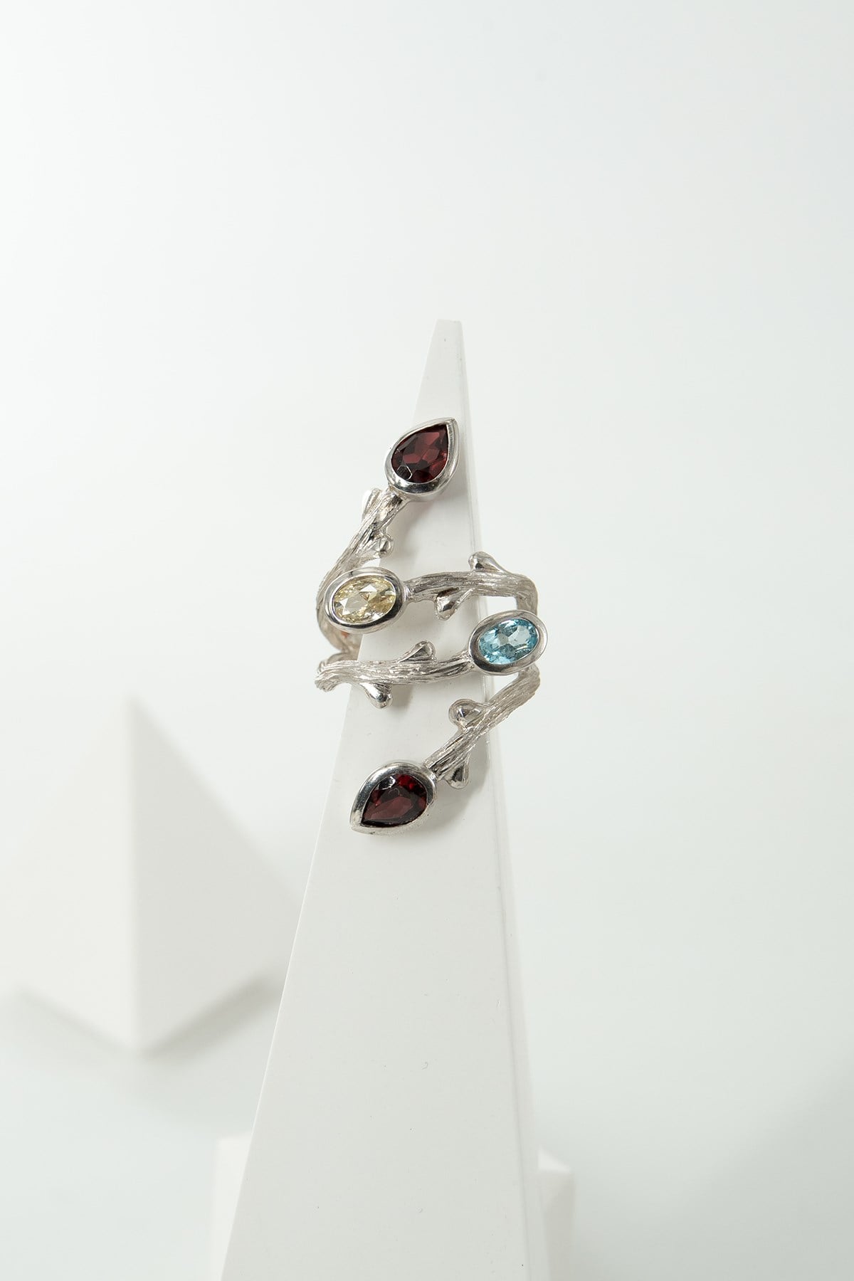 Ruby, Aquamarin & Mexica Mix Taşlı Gümüş Yüzük