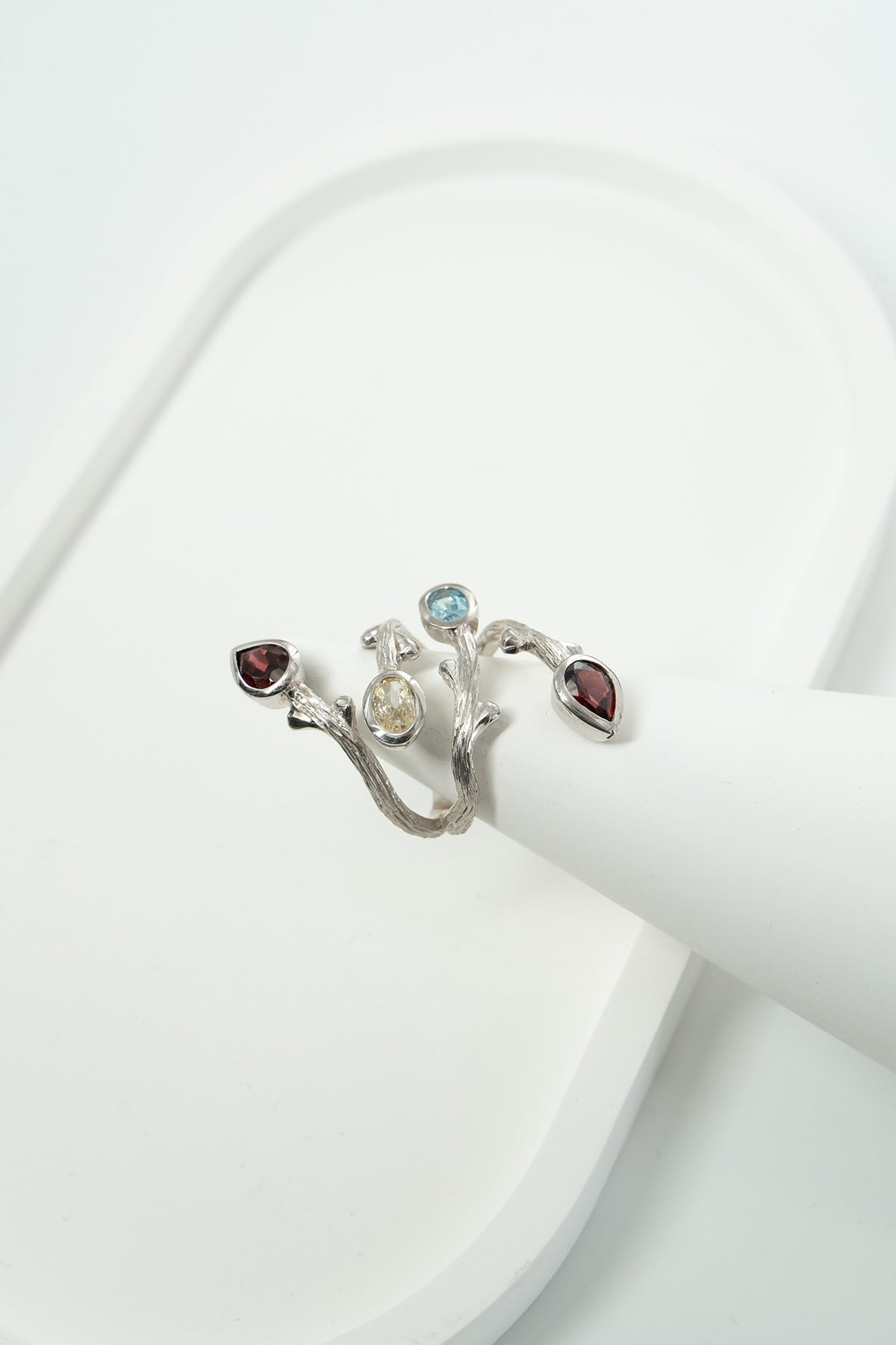Ruby, Aquamarin & Mexica Mix Taşlı Gümüş Yüzük