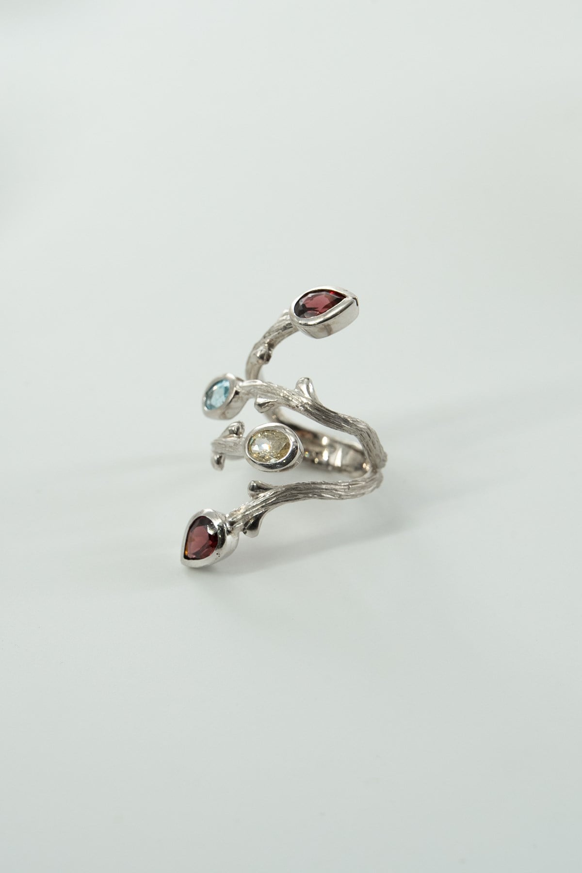 Ruby, Aquamarin & Mexica Mix Taşlı Gümüş Yüzük