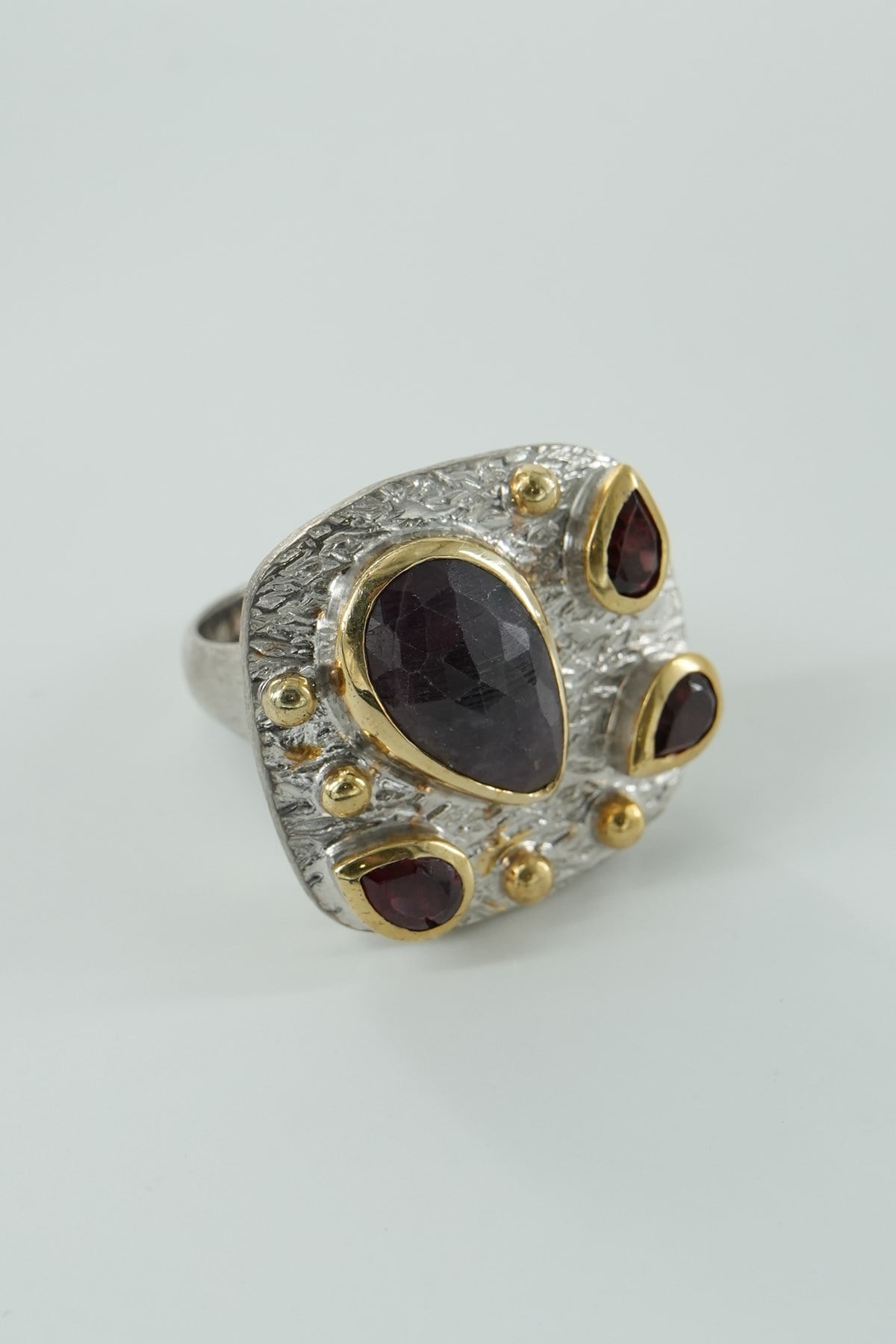 Ruby & Garnet Taşlı Gümüş Yüzük