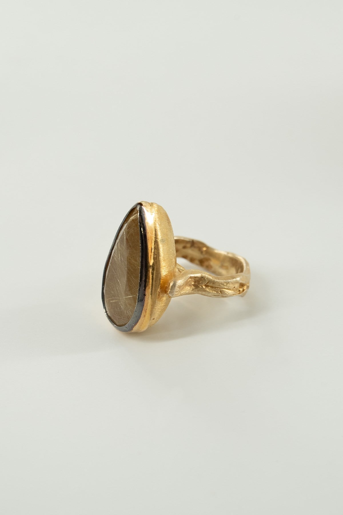 Rutil Gold Quartz Taşlı Gümüş Yüzük