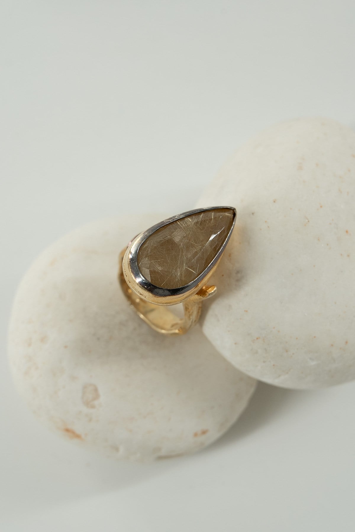 Rutil Gold Quartz Taşlı Gümüş Yüzük