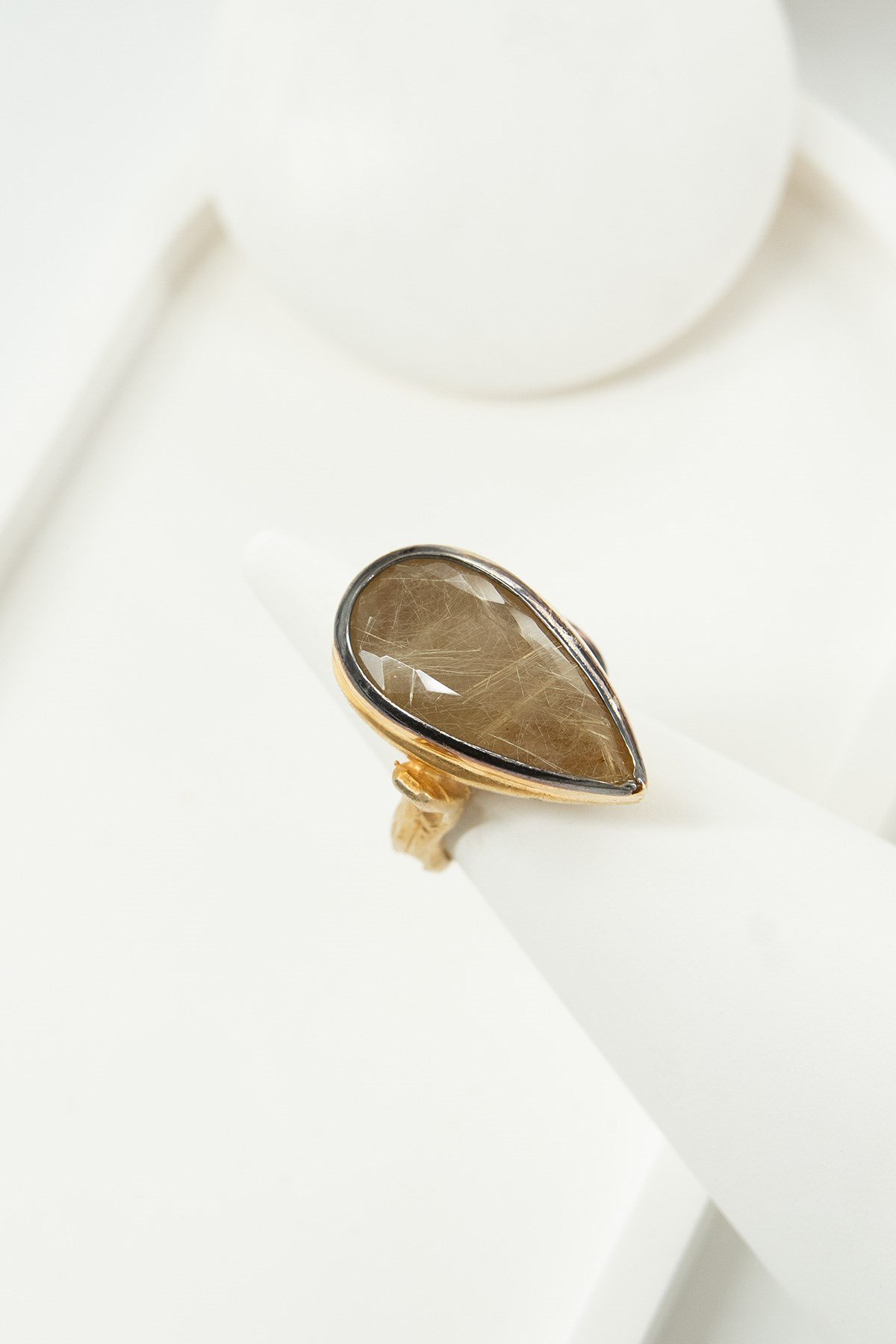 Rutil Gold Quartz Taşlı Gümüş Yüzük