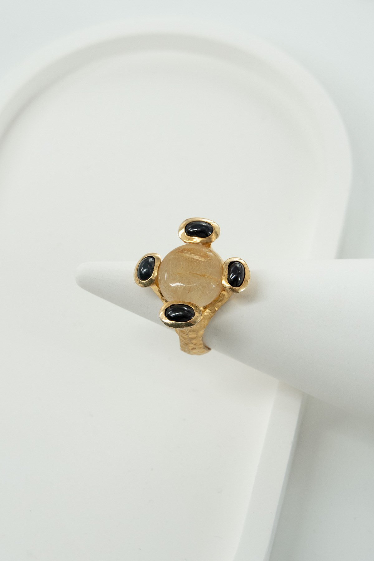 Rutil Quartz & Safir Taşlı Gümüş Yüzük