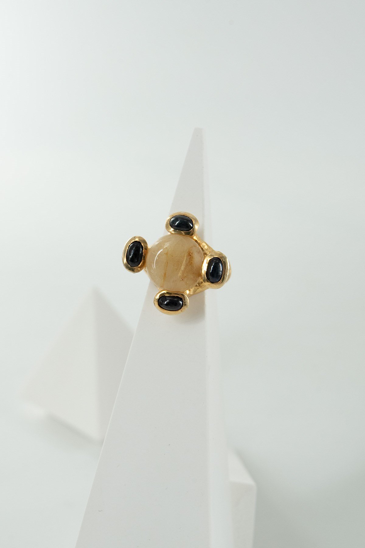 Rutil Quartz & Safir Taşlı Gümüş Yüzük