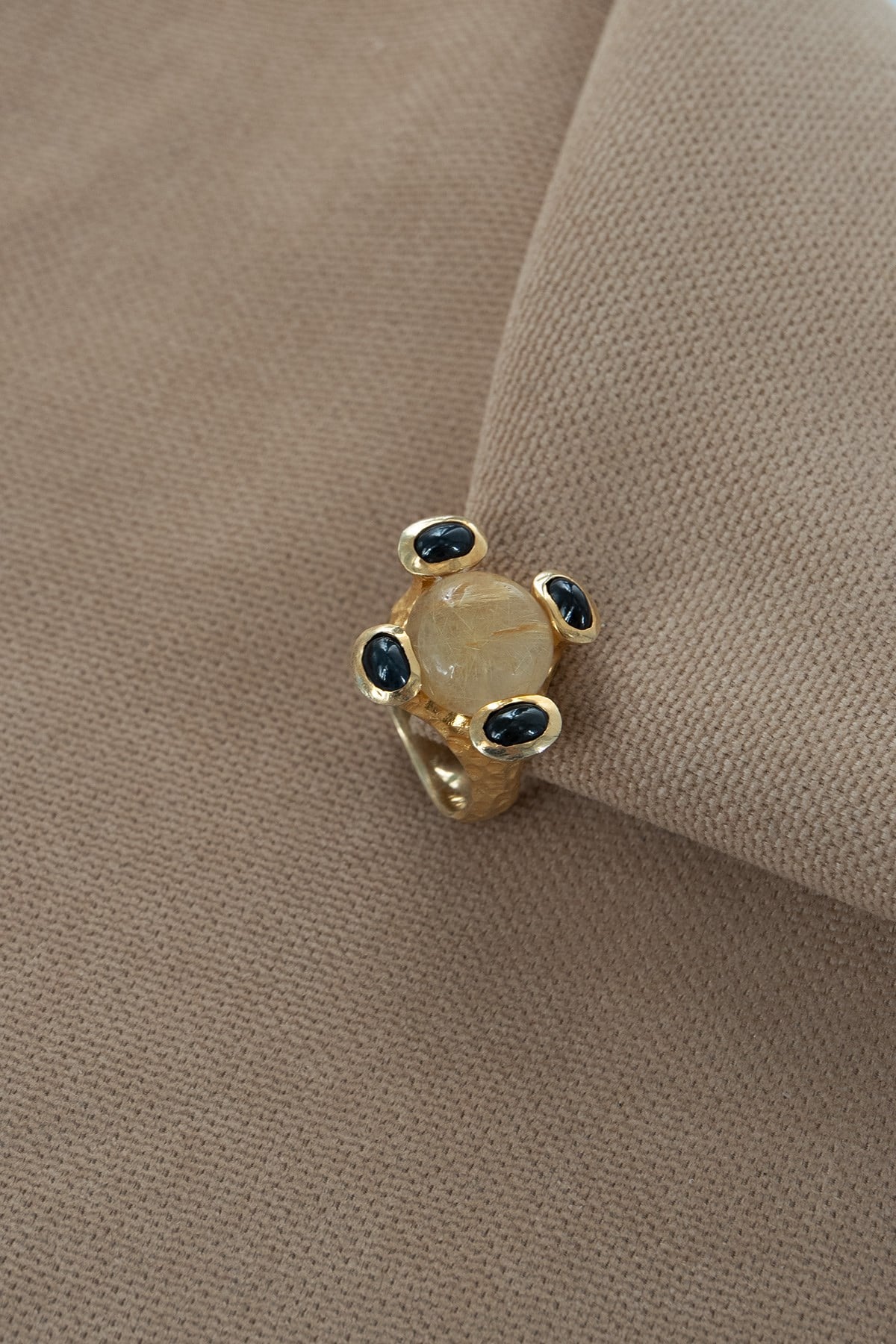 Rutil Quartz & Safir Taşlı Gümüş Yüzük