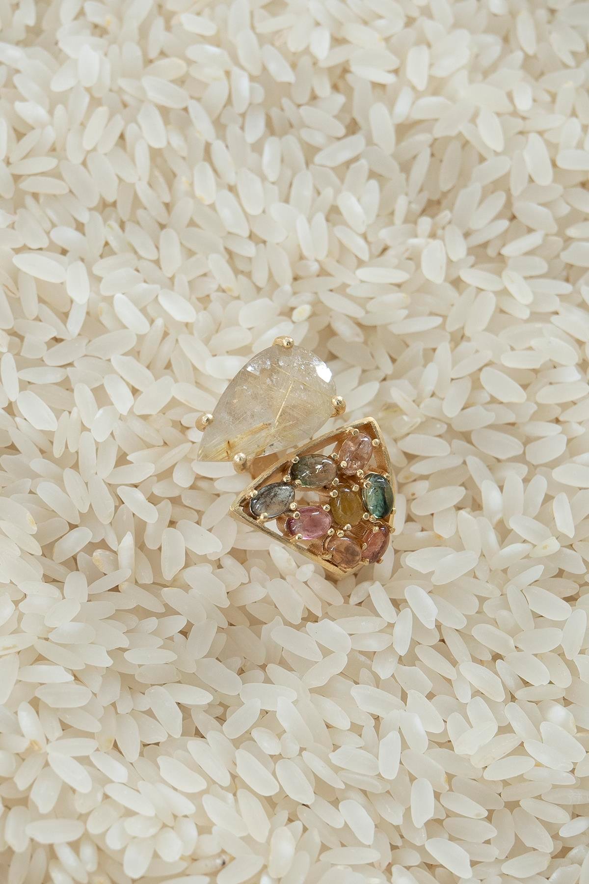 Rutil Quartz & Turmalin Taşlı Gümüş Yüzük 11,20 gr