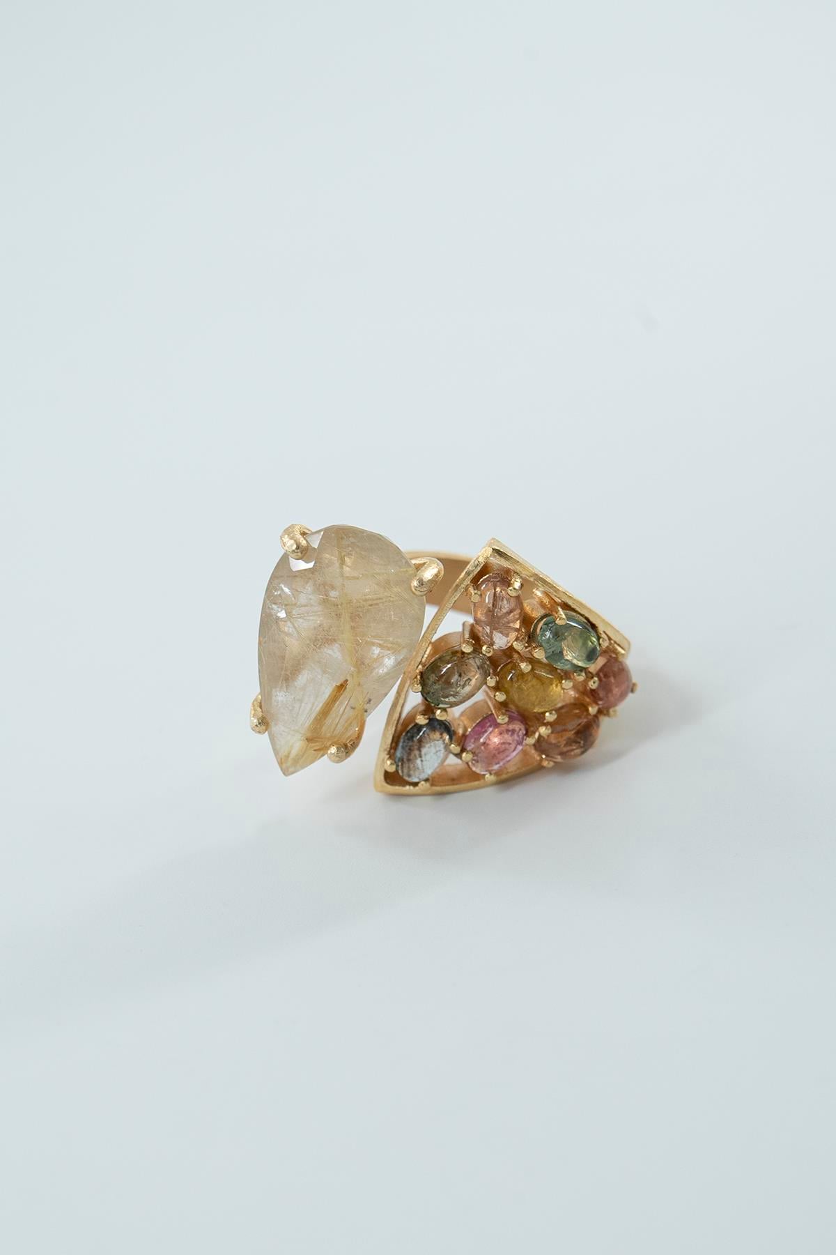 Rutil Quartz & Turmalin Taşlı Gümüş Yüzük 11,20 gr