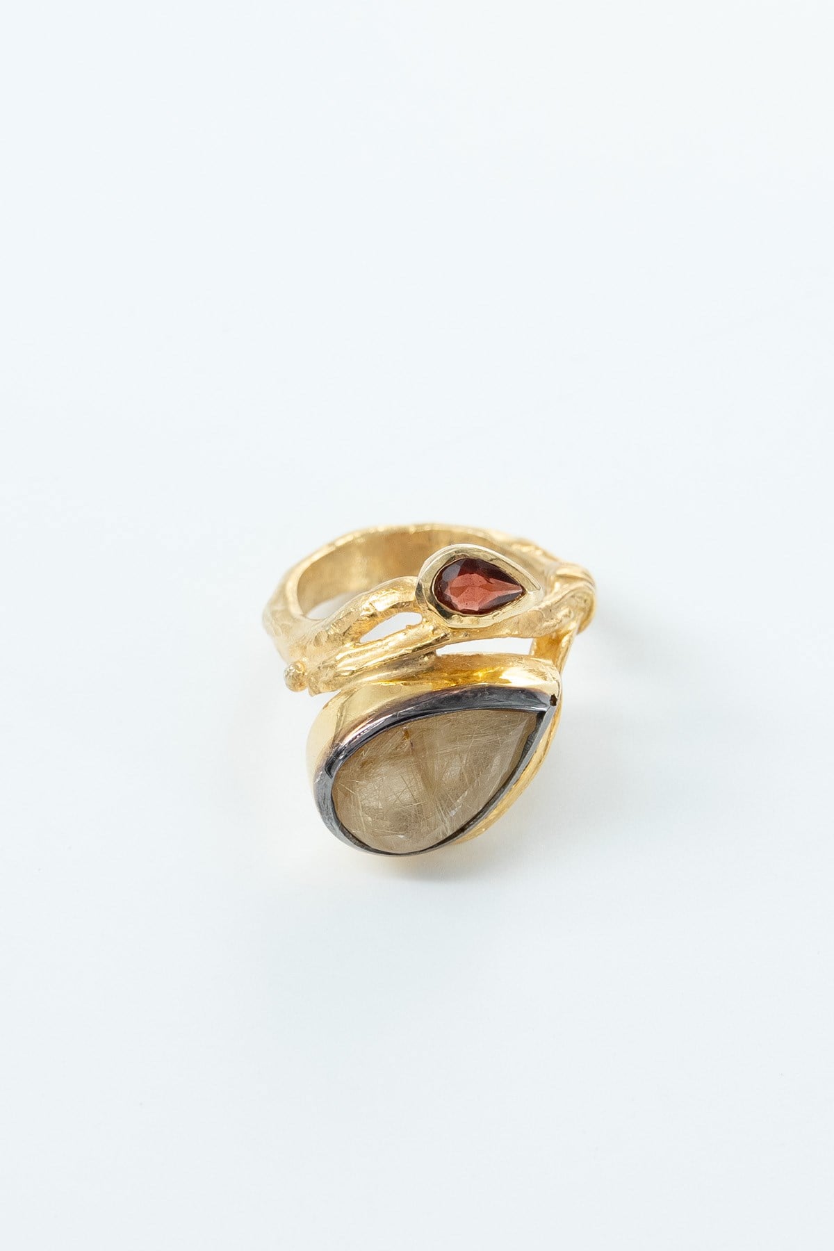 Rutile Quartz & Garnet Taşlı Gümüş Yüzük