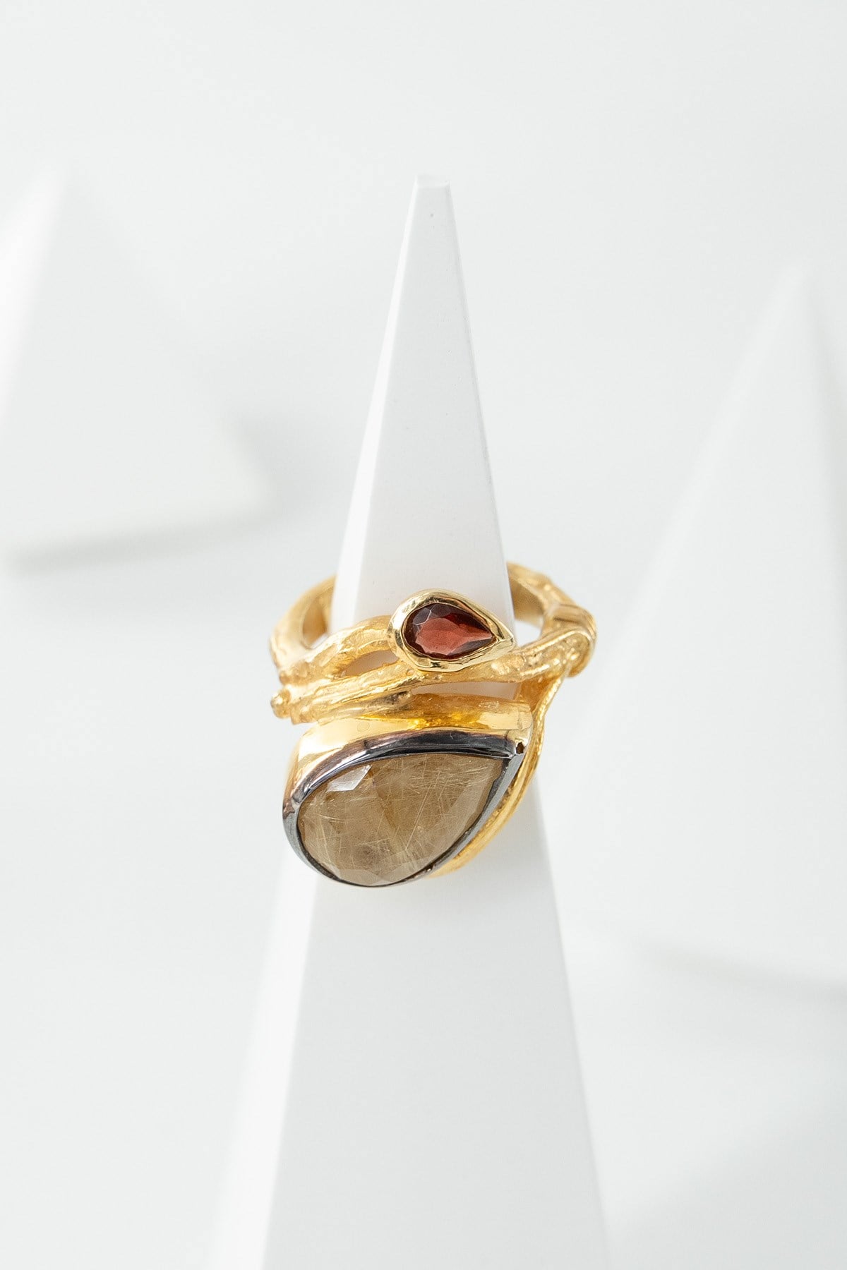 Rutile Quartz & Garnet Taşlı Gümüş Yüzük