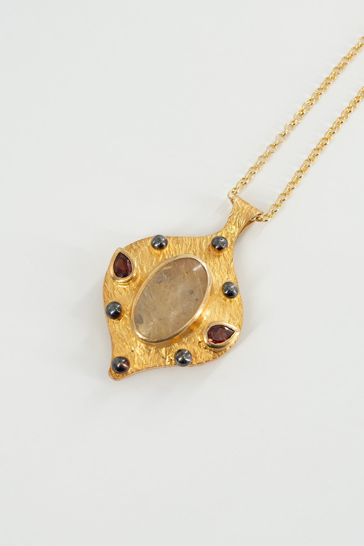 Rutilli Quartz ve Garnet Taşlı Gümüş Kolye