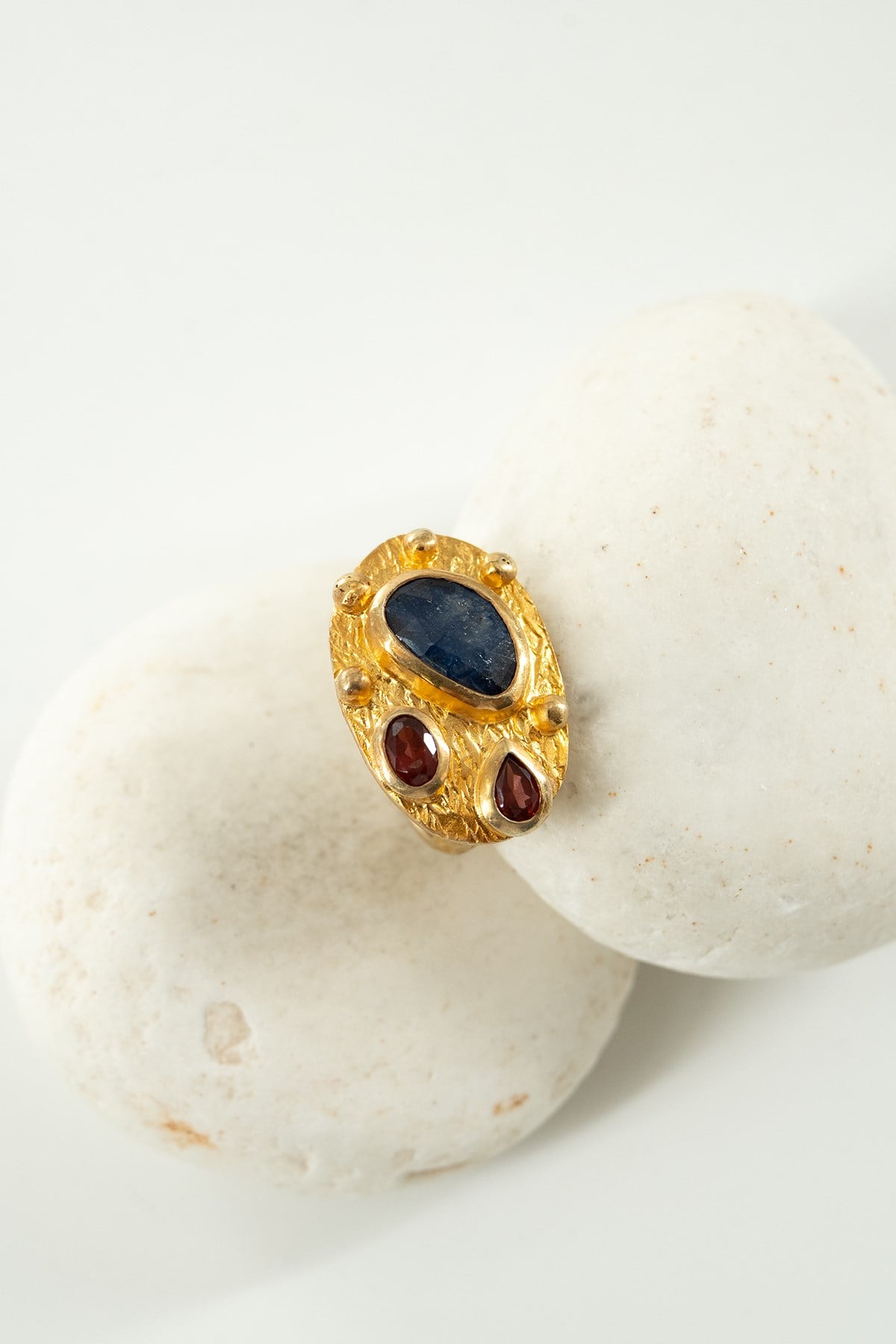 Safir & Garnet Taşlı Gümüş Yüzük