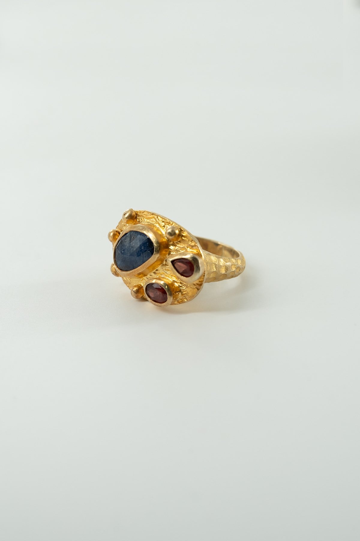 Safir & Garnet Taşlı Gümüş Yüzük