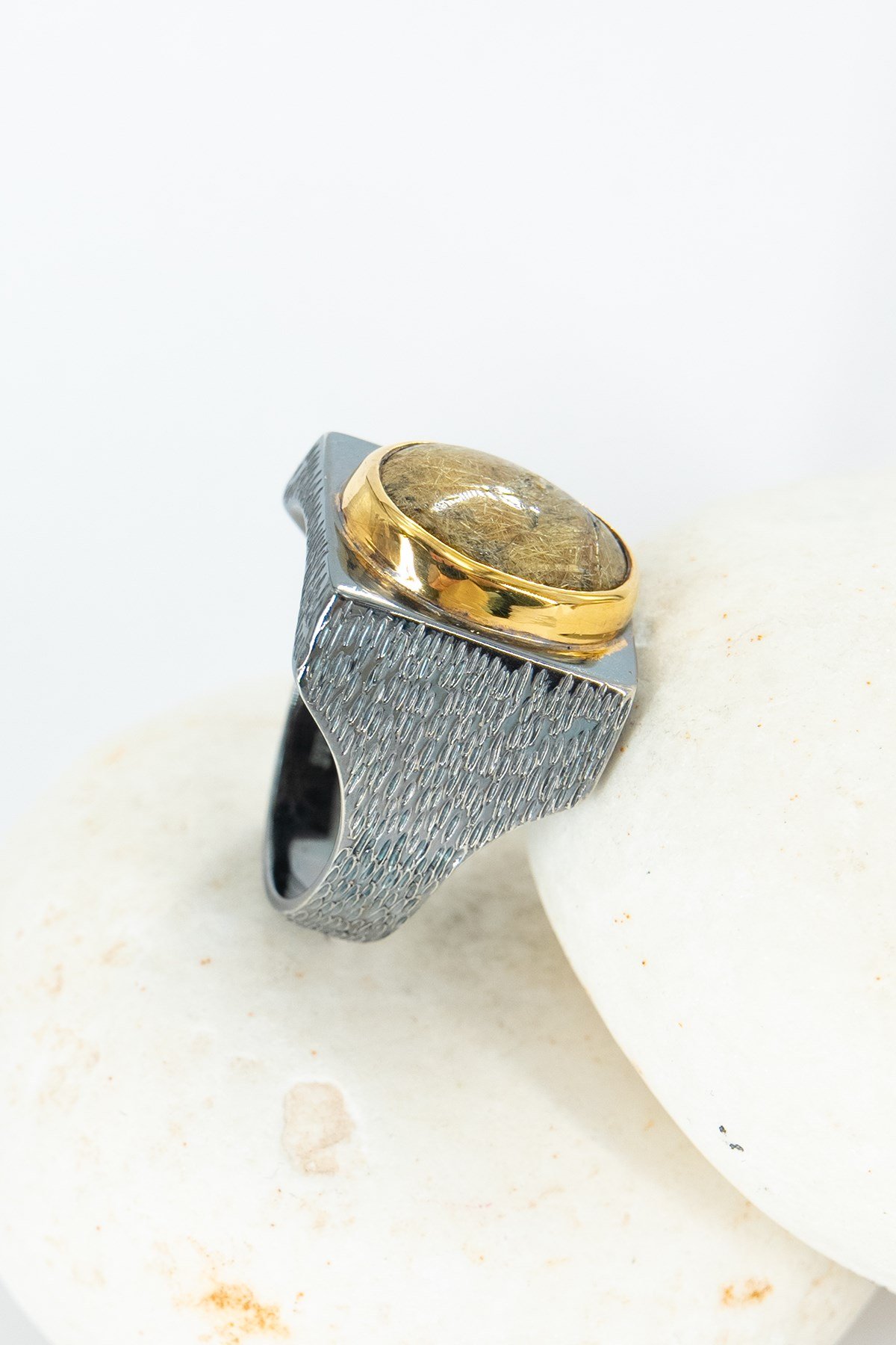 Star Gold Rutil Quartz Gümüş Yüzük