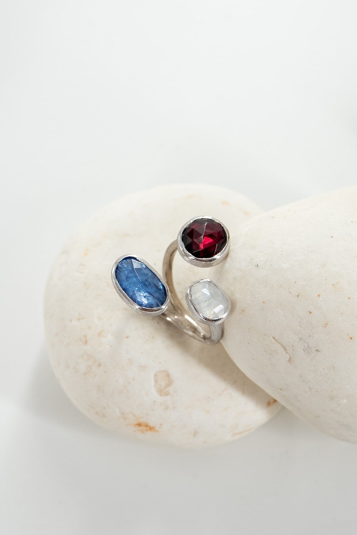 Tanzanit, Garnet, Moonstone Taşlı Gümüş Yüzük 
