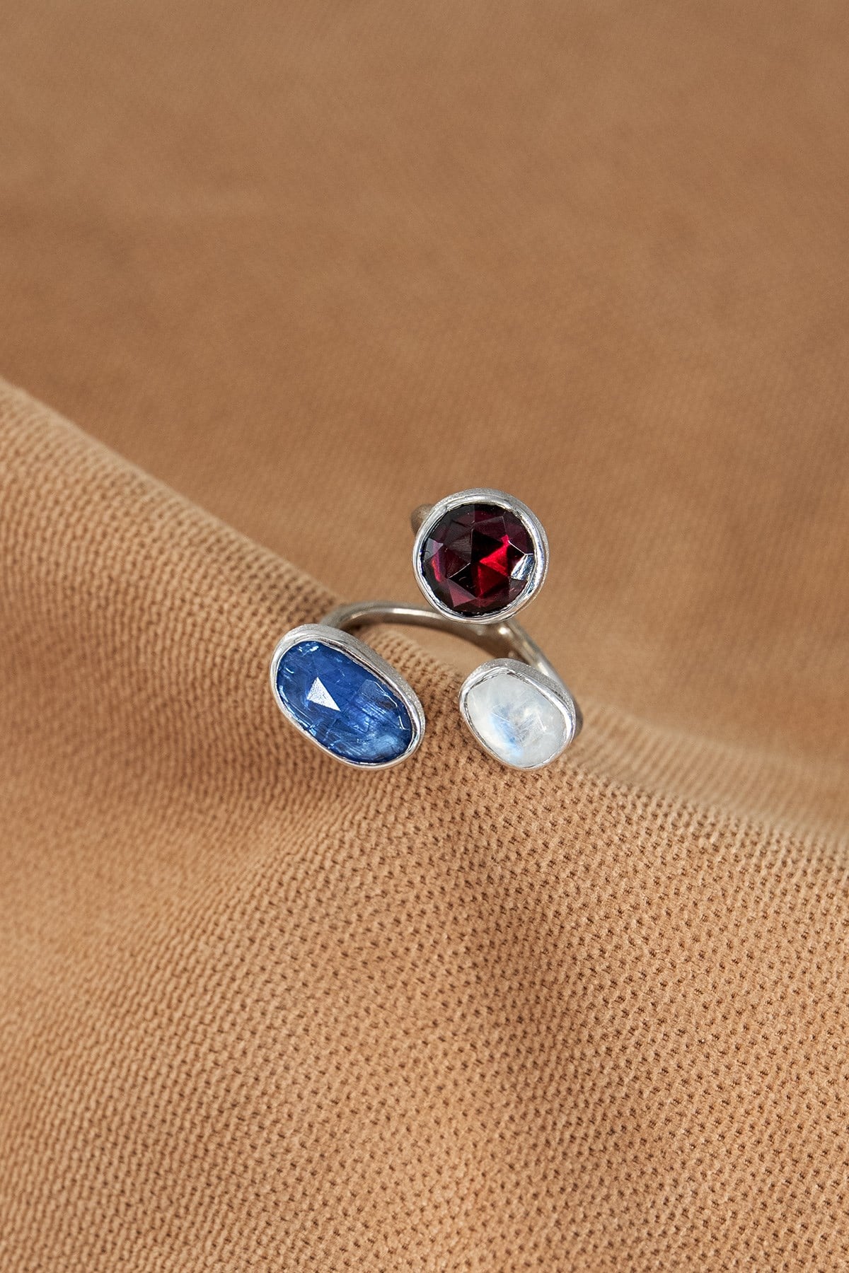 Tanzanit, Garnet, Moonstone Taşlı Gümüş Yüzük 