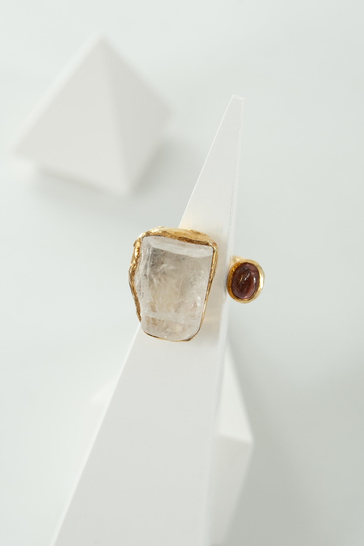 White Quartz & Turmalin Taşlı Gümüş Yüzük