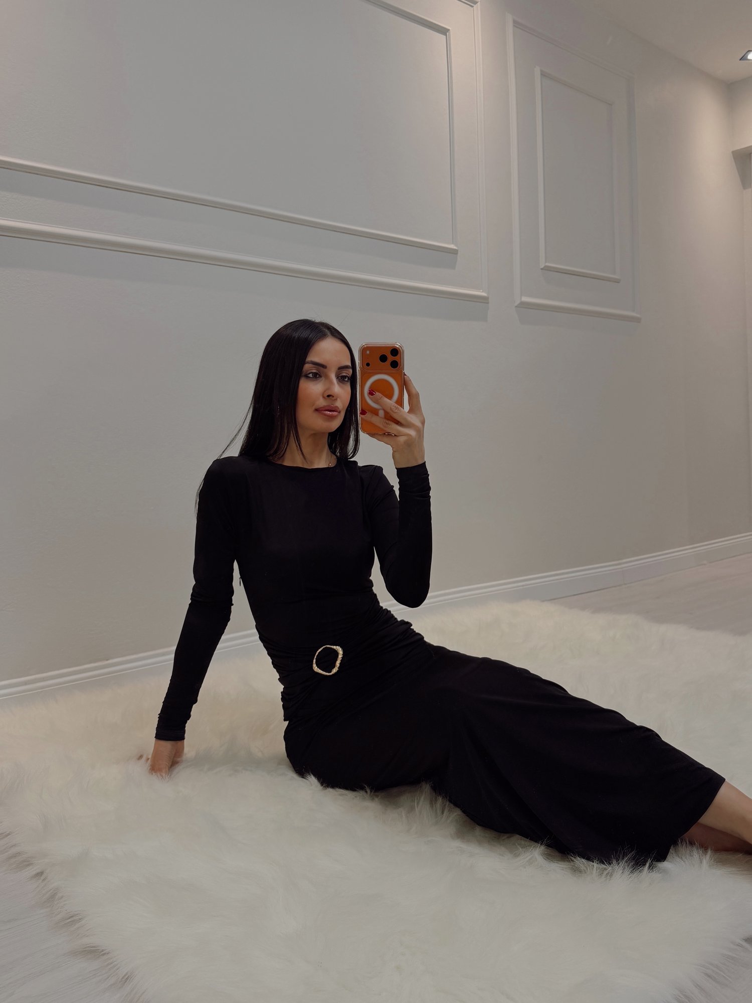 Gold Toka Detaylı Elbise - Siyah