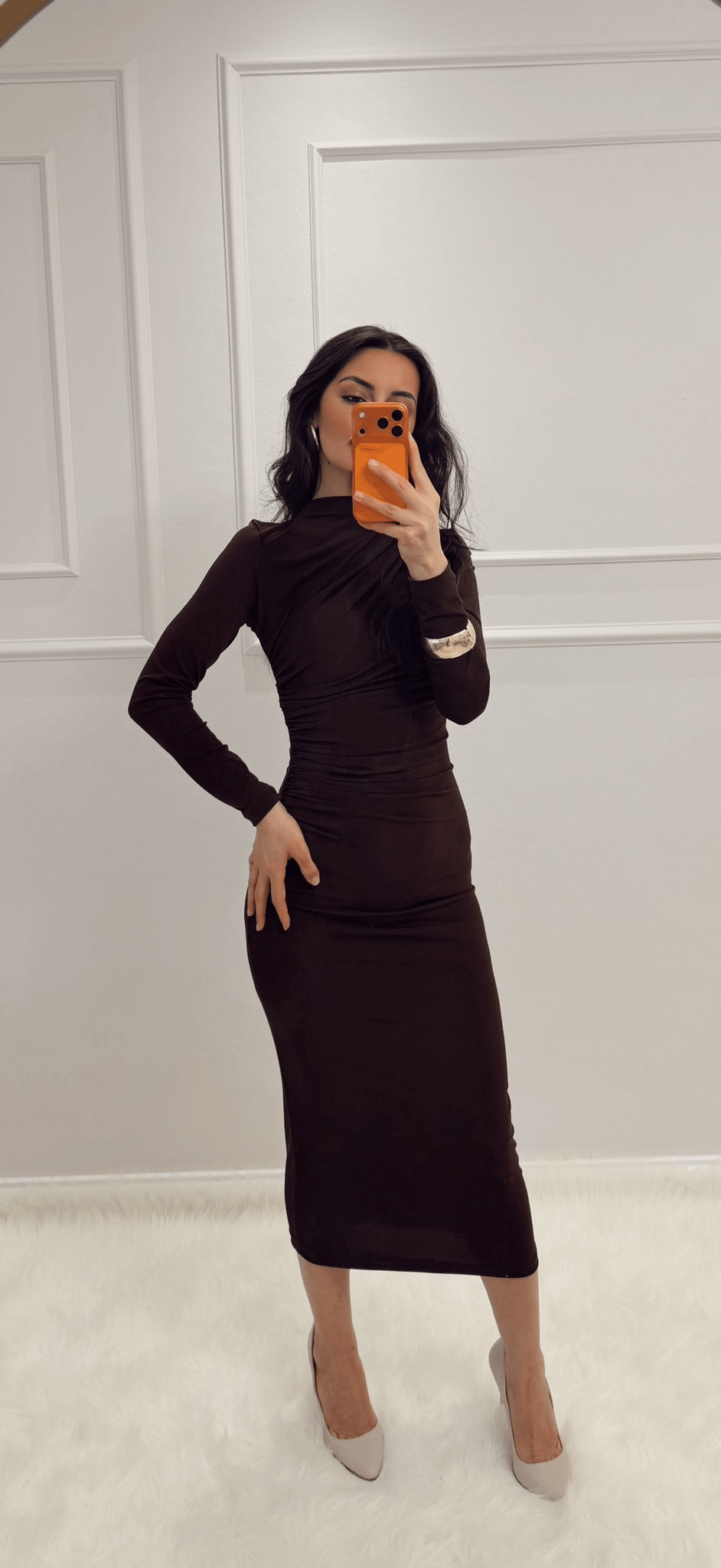 Sendy Kumaş Elbise Acı Kahve