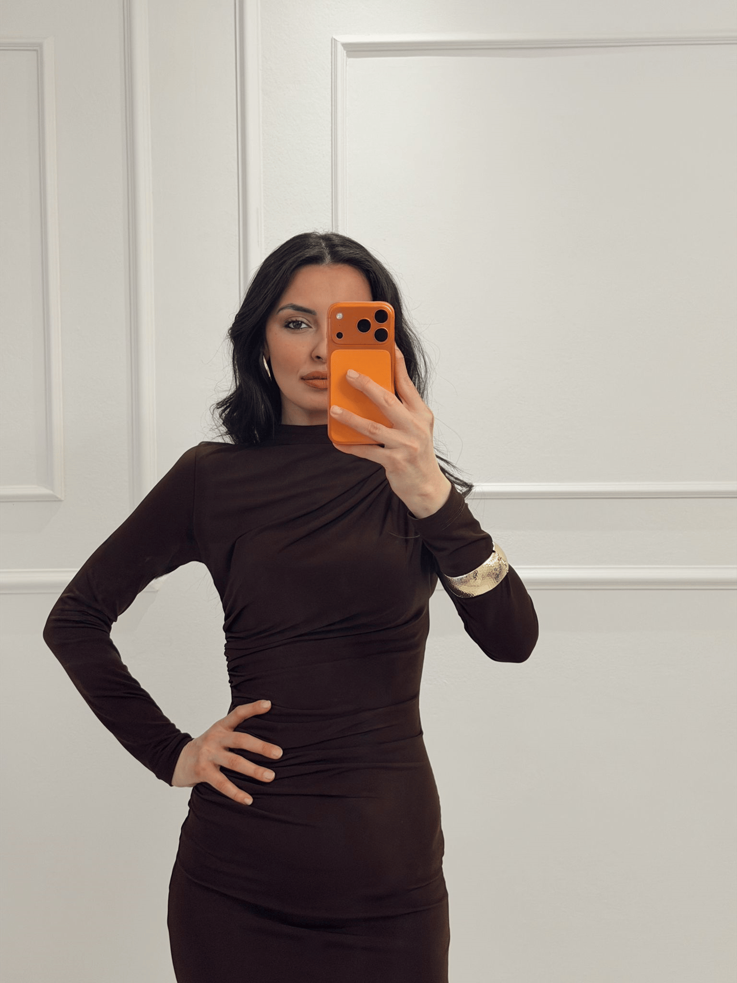 Sendy Kumaş Elbise Acı Kahve