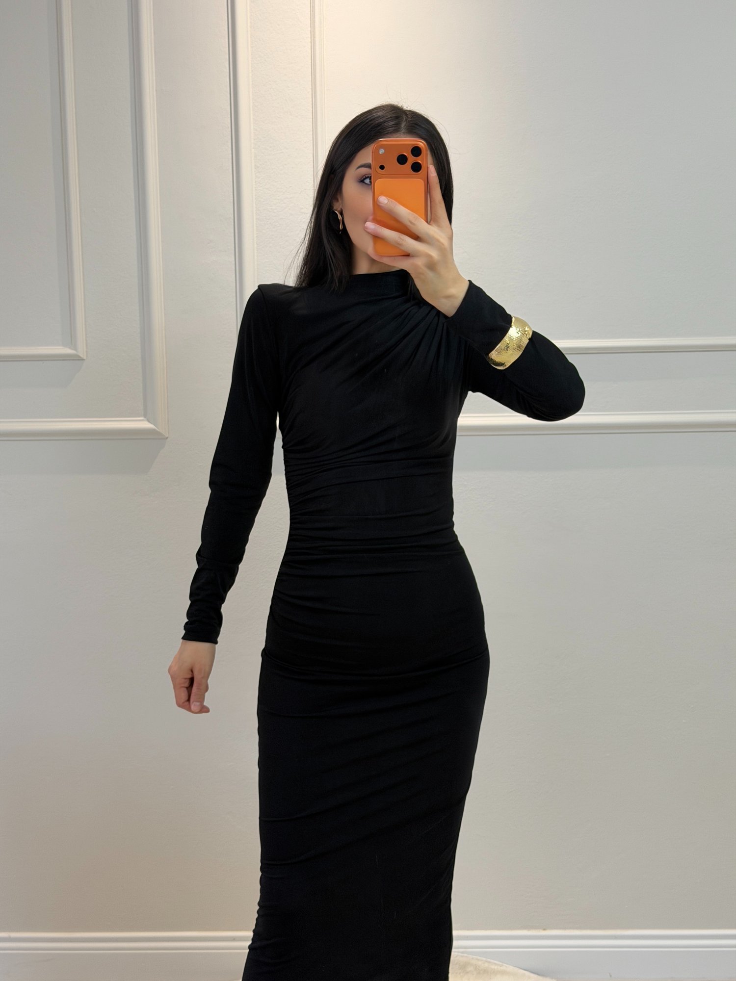 Sendy Kumaş Elbise - Siyah 