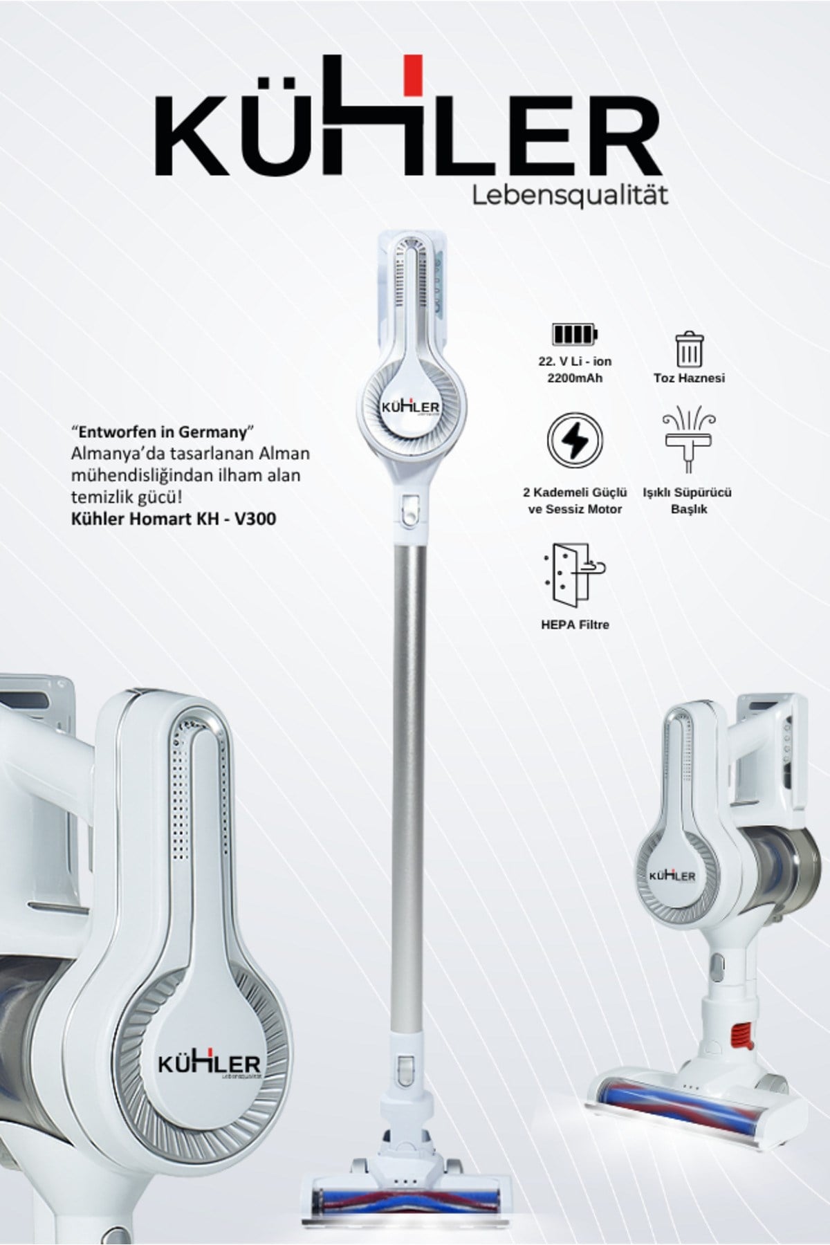 Homart KH-V300 Turbo Fırçalı Dikey Şarjlı Süpürge