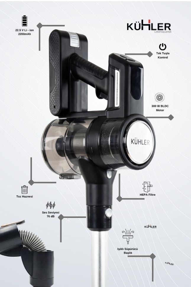 Kraftmax Pro KH-V800 Kablosuz Turbo Fırçalı Katlanır Esnek Boru Teknolojisi Dikey Şarjlı Süpürge