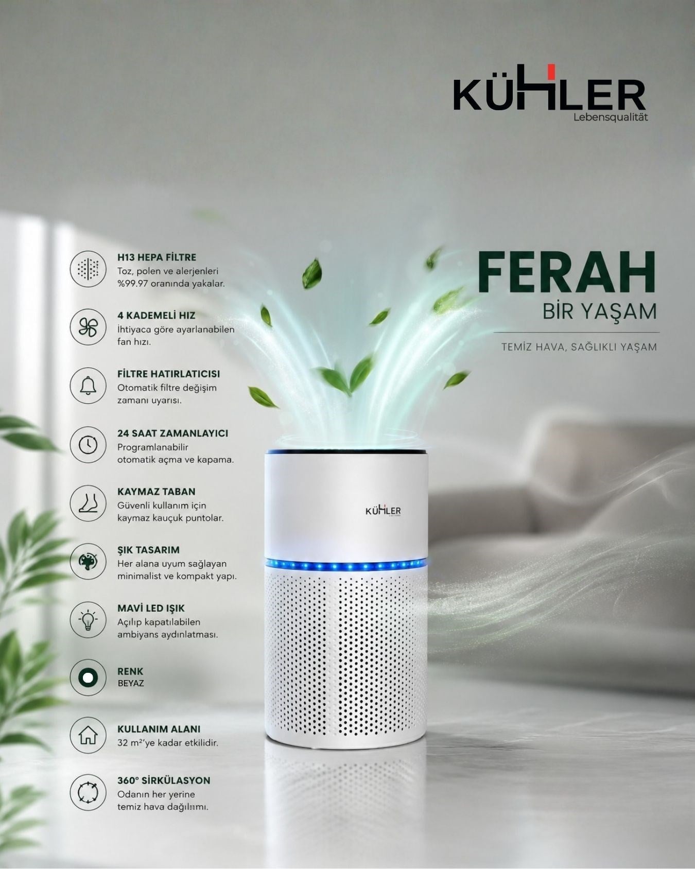 Kühler ClearAura Hava Temizleyici - Beyaz