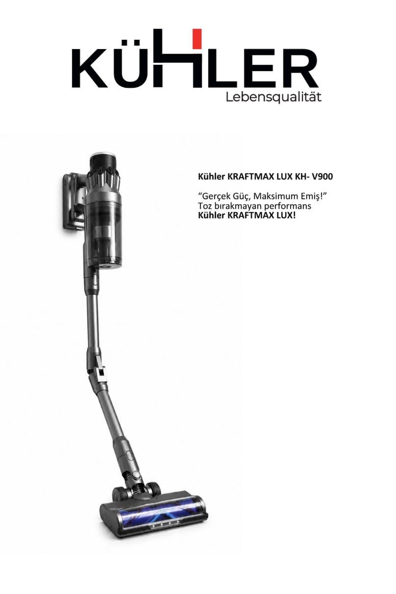 Kühler Kraftmax LUX KH-V900 Akıllı Sensörlü Dikey Şarjlı Süpürge - Kablosuz (Mini Motorlu Antialerjik HEPA Filtreli Fırça Dahil)