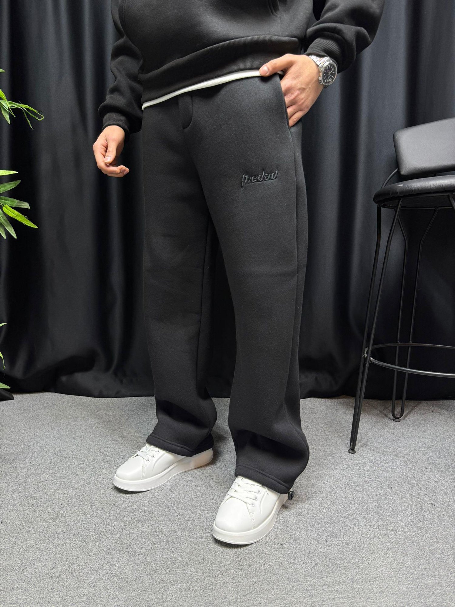 Ayarlanabilir Paça Basic Baggy Eşofman Siyah
