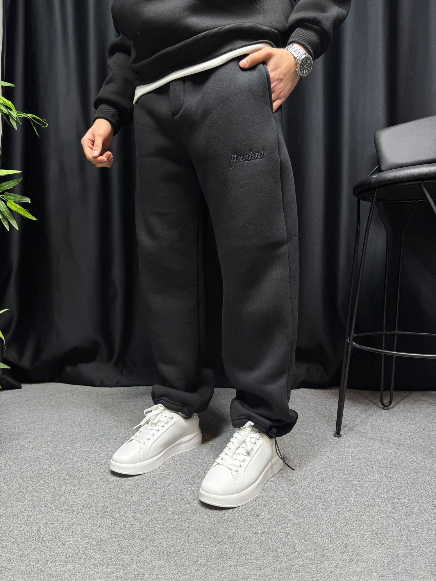 Ayarlanabilir Paça Basic Baggy Eşofman Siyah