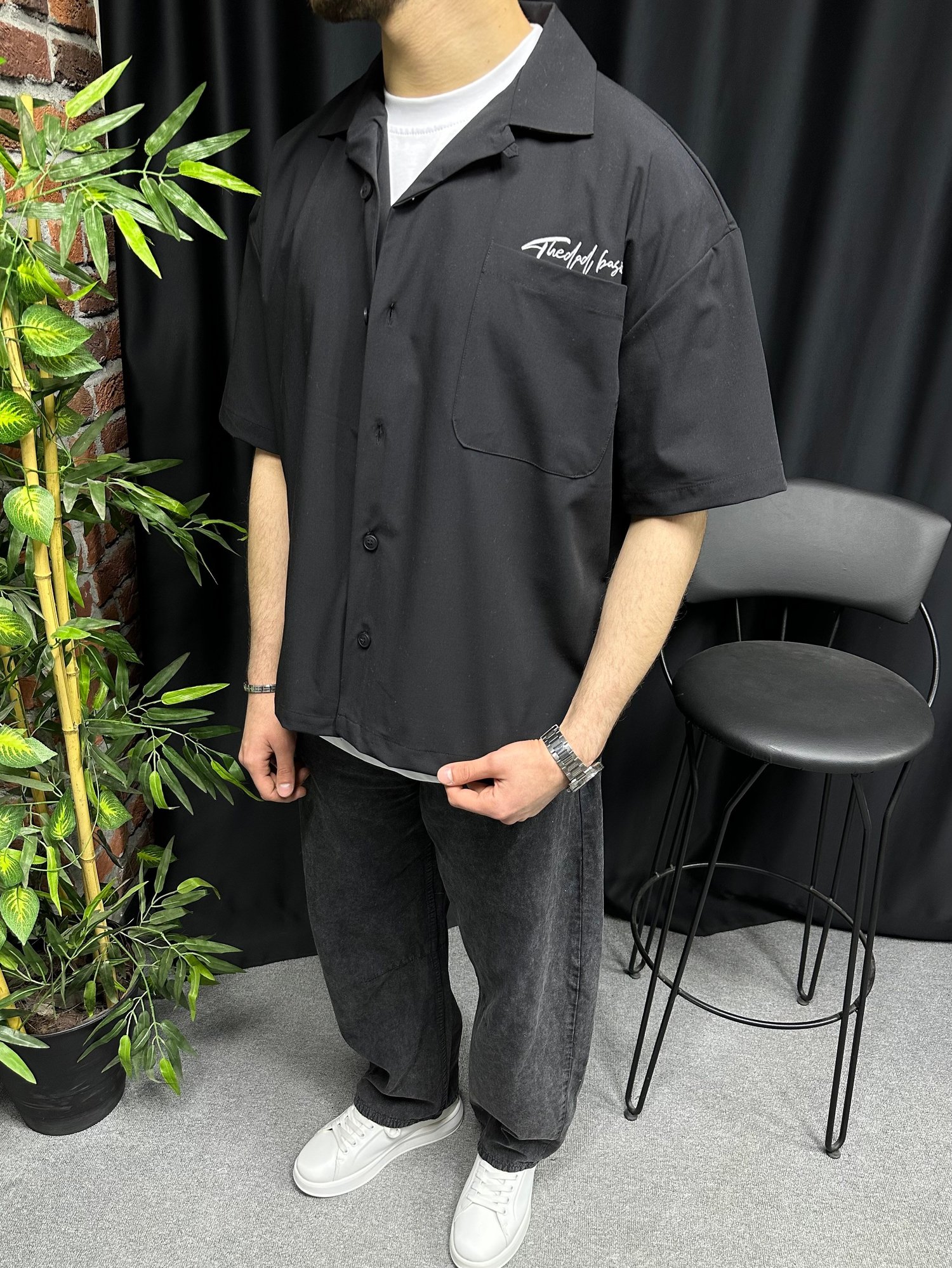 Basic Cepli Oversize Kısa Kol Gömlek 