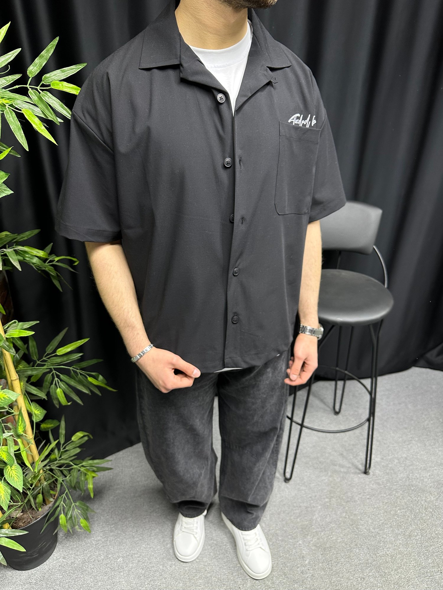 Basic Cepli Oversize Kısa Kol Gömlek 