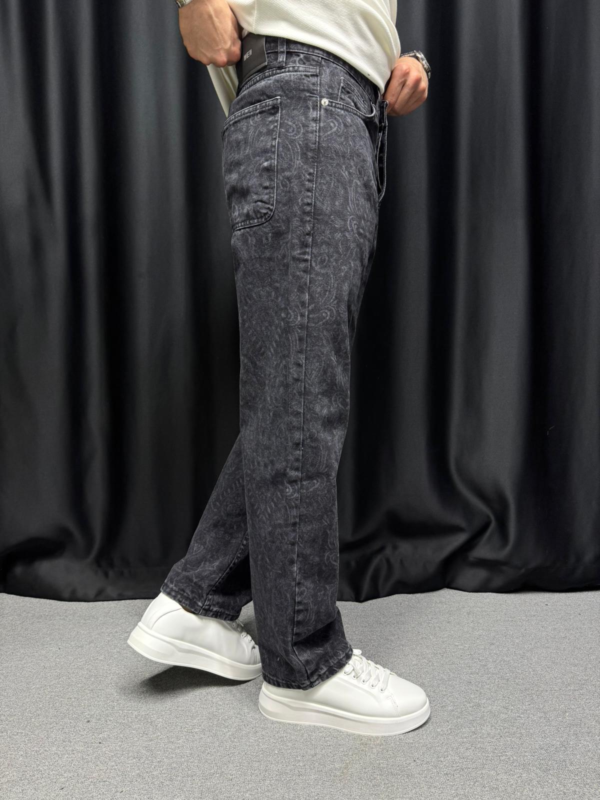 Desenli Baggy Kot Pantolon Siyah