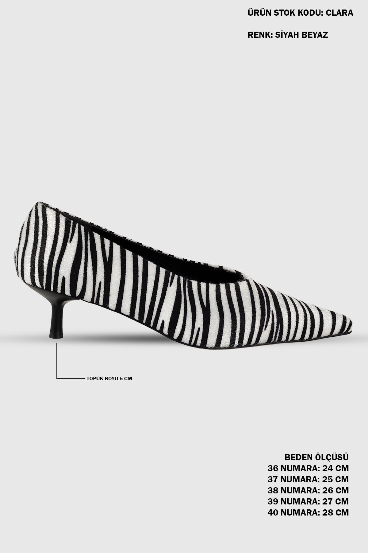 Clara Siyah Beyaz Desenli Sivri Burun Kadın Stiletto