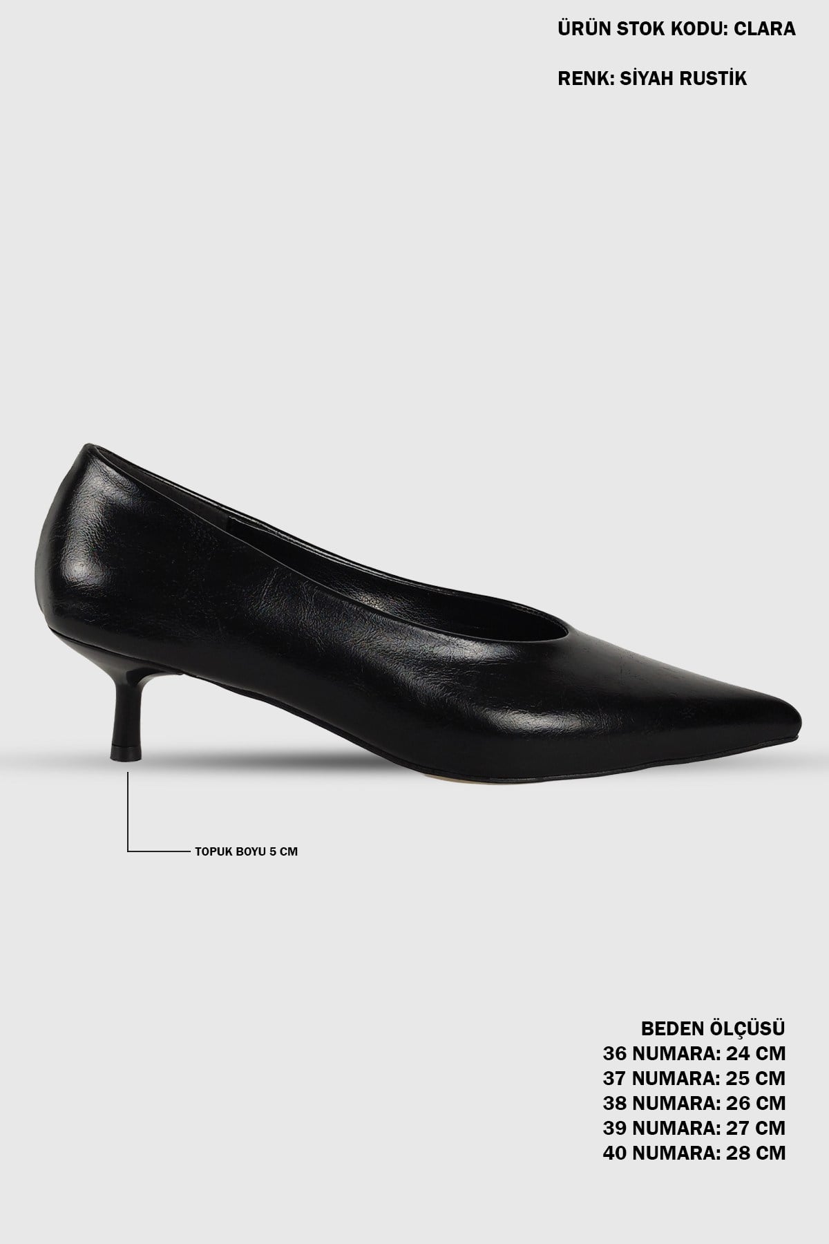 Clara Siyah Rustik Sivri Burun Kadın Stiletto
