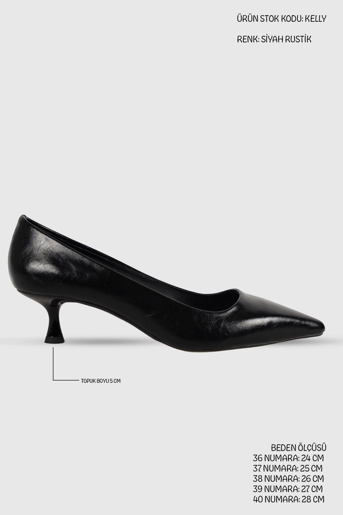 Kelly Siyah Rustik Sivri Burun Kadın Stiletto