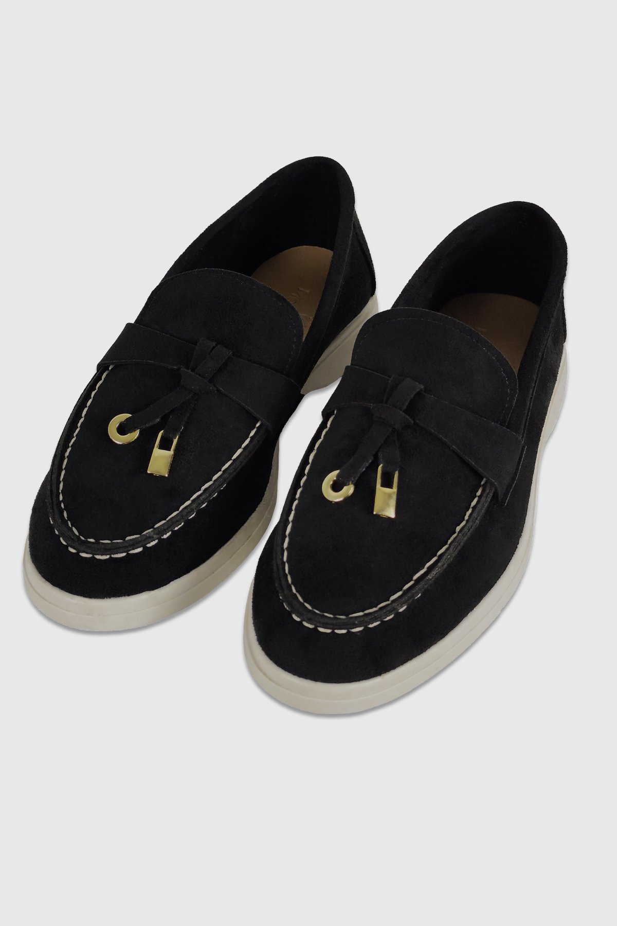 Lucy Siyah Süet Püskül Detay Oval Burun Kadın Loafer Ayakkabı