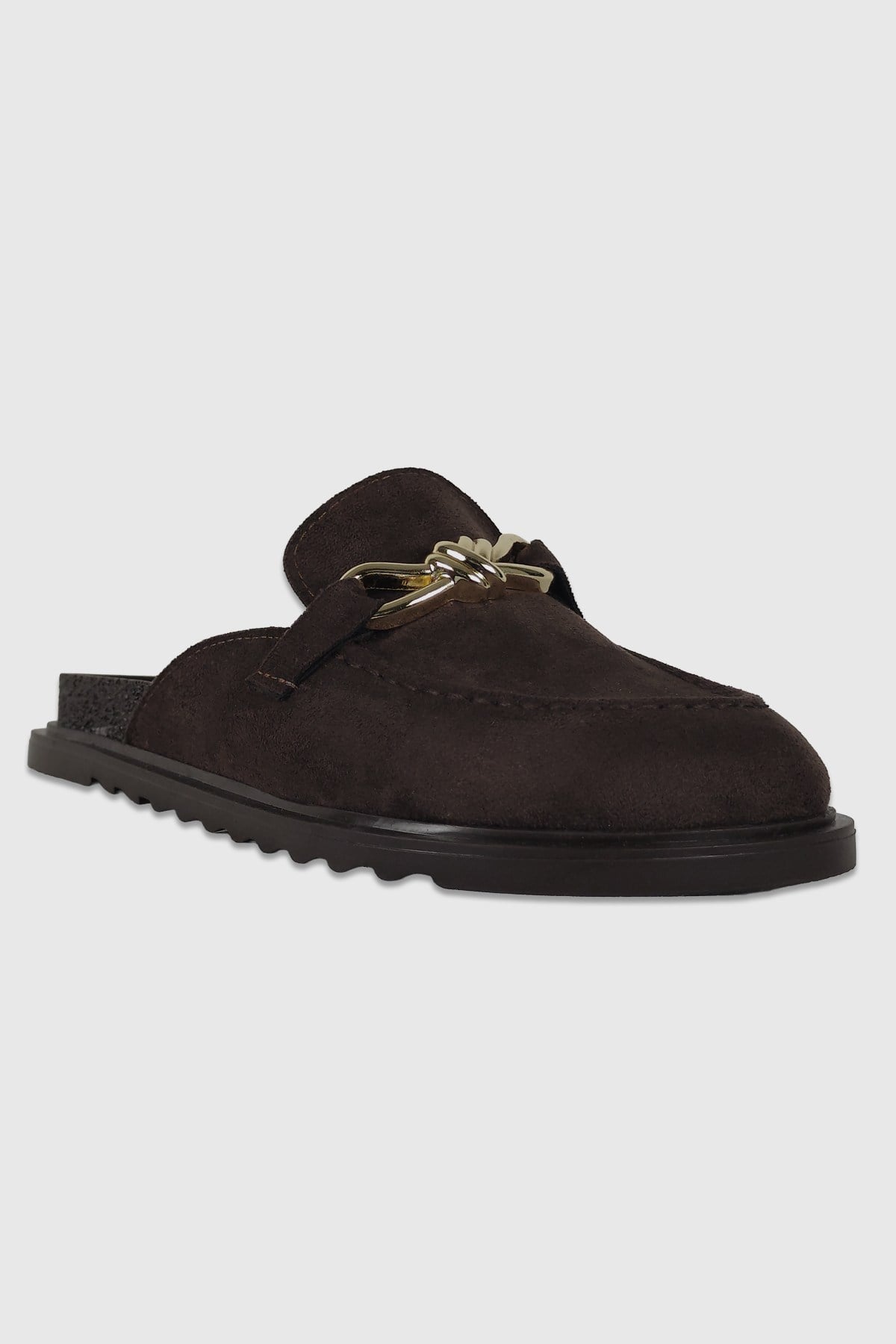 Odelia Kahve Süet Toka Detay Düz Taban Kapalı Burun Kadın Terlik
