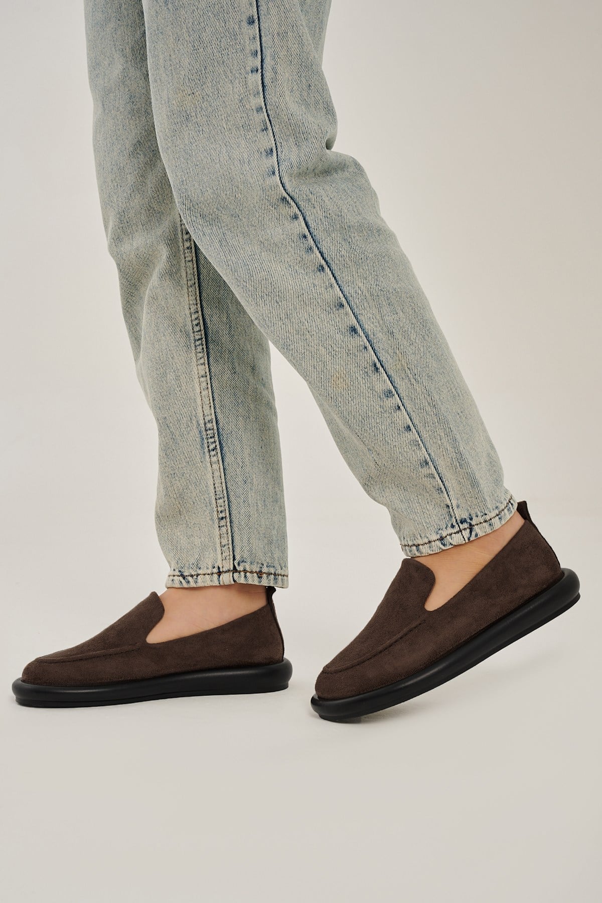 Perla Kahve Süet Düz Taban Kadın Loafer