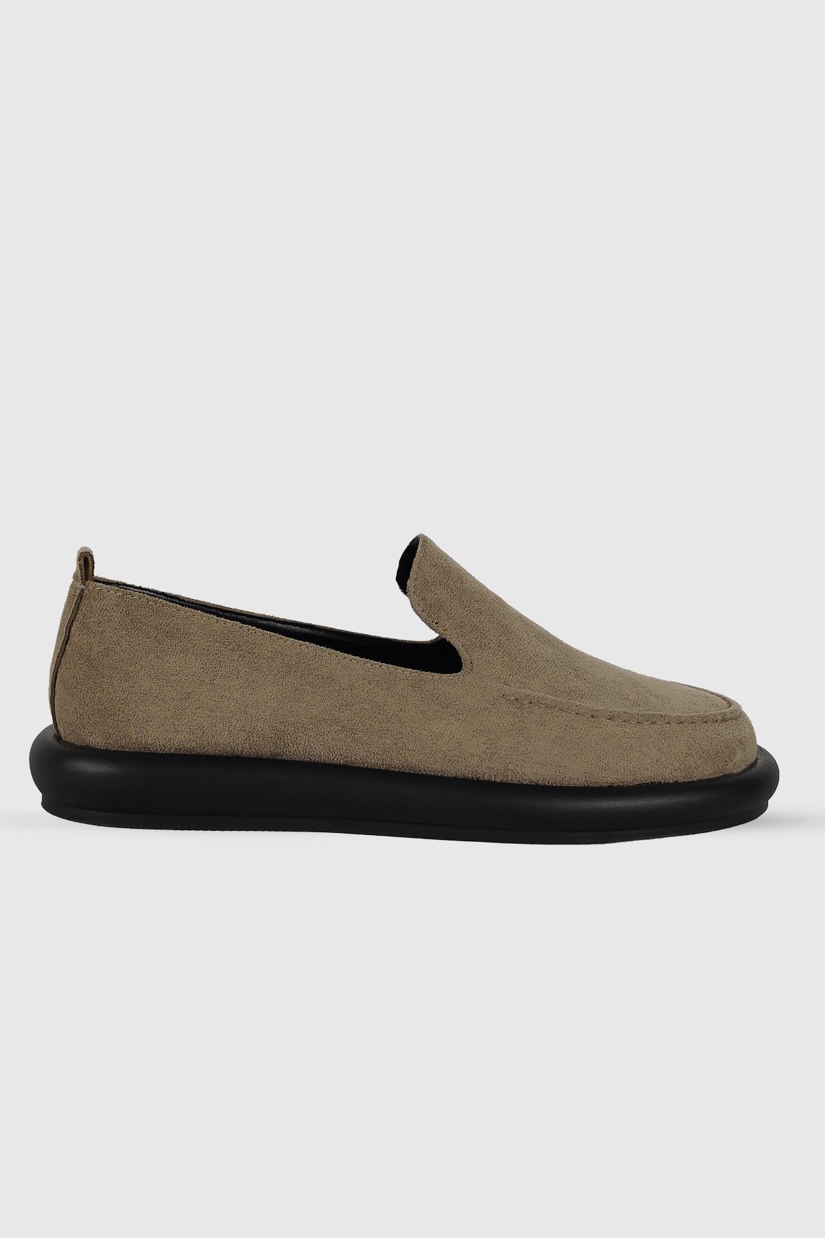 Perla Koyu Bej Süet Düz Taban Kadın Loafer