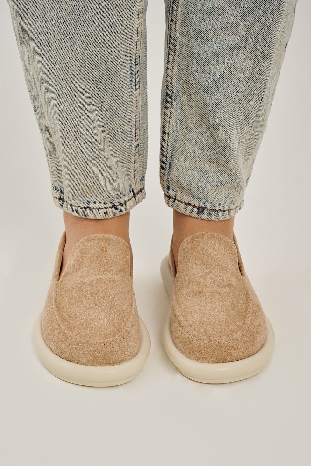 Perla Nude Süet Düz Taban Kadın Loafer