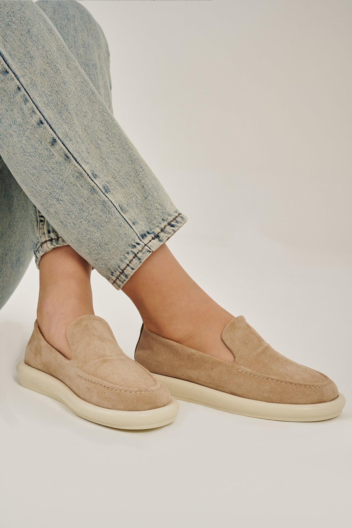 Perla Nude Süet Düz Taban Kadın Loafer