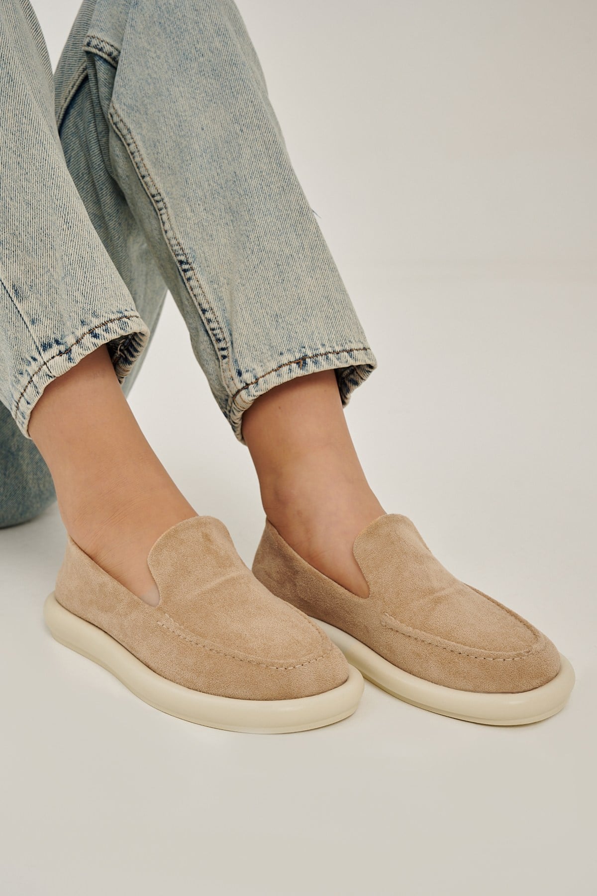 Perla Nude Süet Düz Taban Kadın Loafer