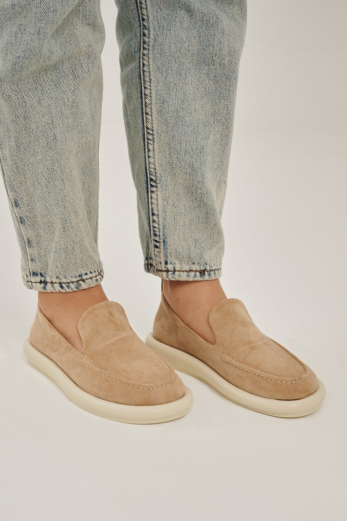 Perla Nude Süet Düz Taban Kadın Loafer