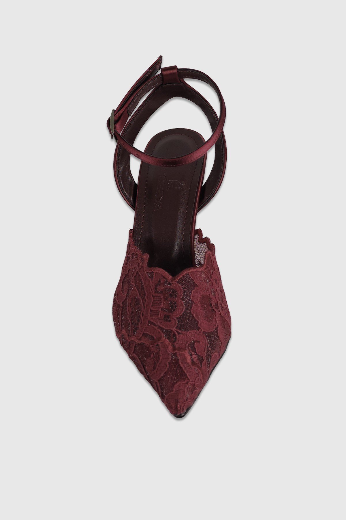 Ruby Bordo Dantel Detay Bilek Bağlı Kadın Topuklu Ayakkabı
