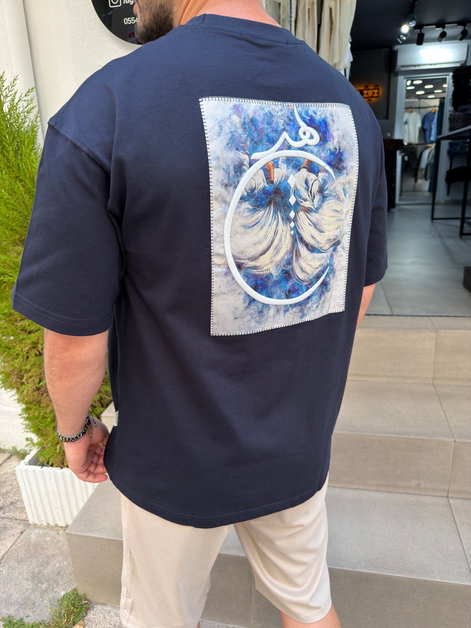 Lacivert Sırt Baskılı Oversize Tshirt