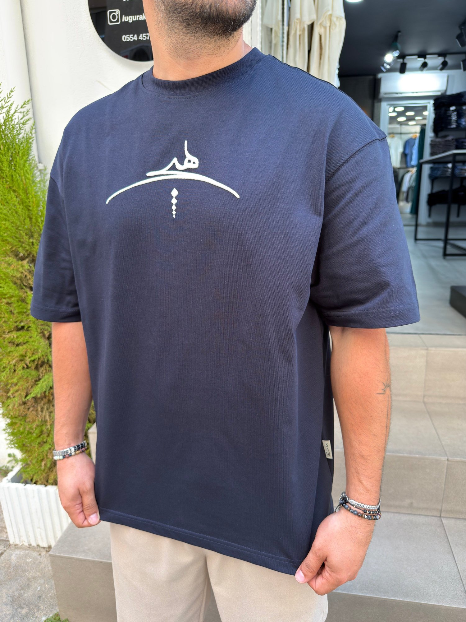 Lacivert Sırt Baskılı Oversize Tshirt