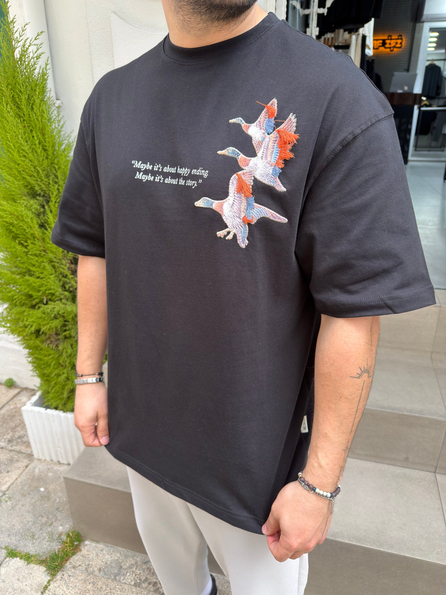 Mallard Patchli Oversize Siyah Tshirt